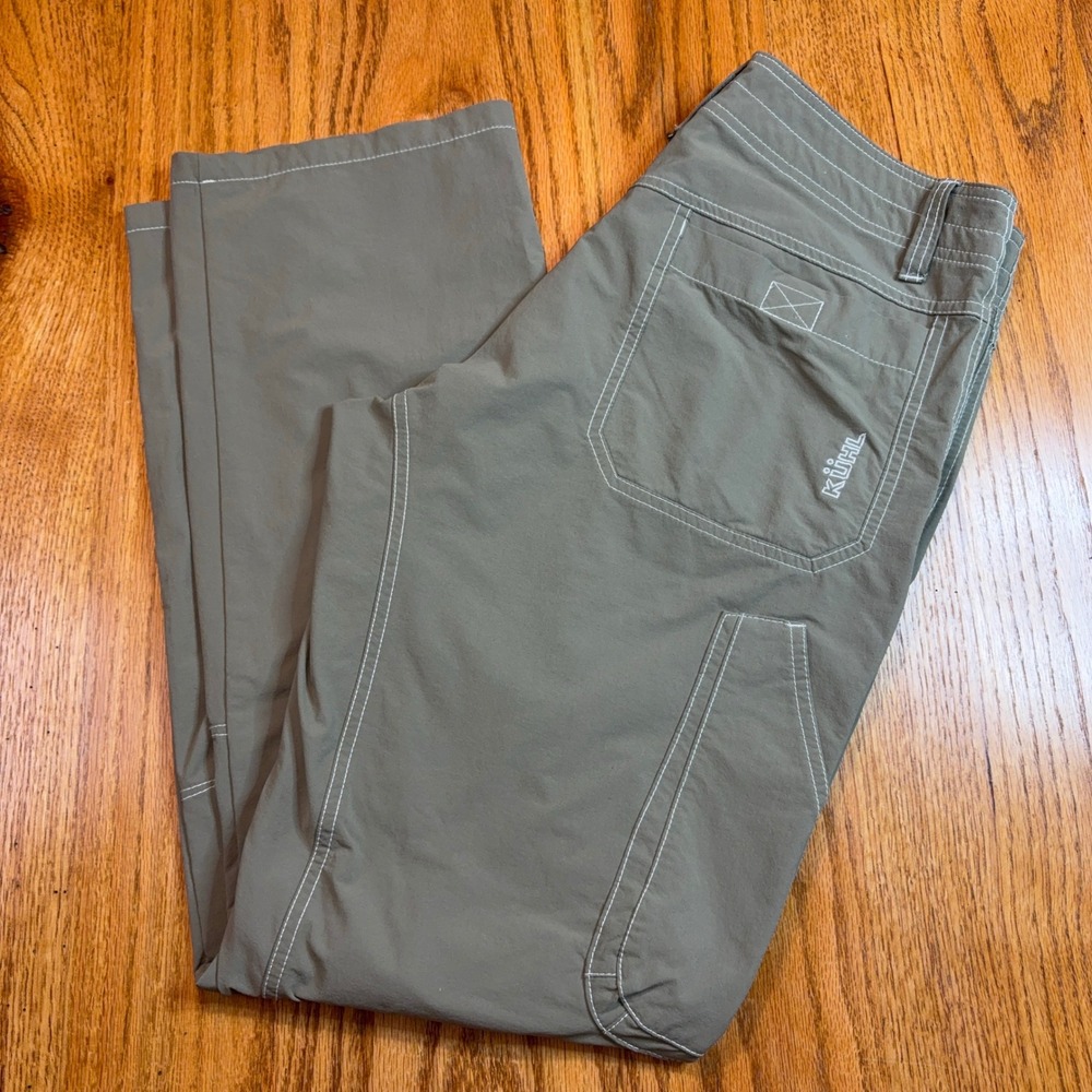 KUHL Hiking Pants Mens 33x32 Olive Straight Leg Stretch Technical Outdoor HOLE